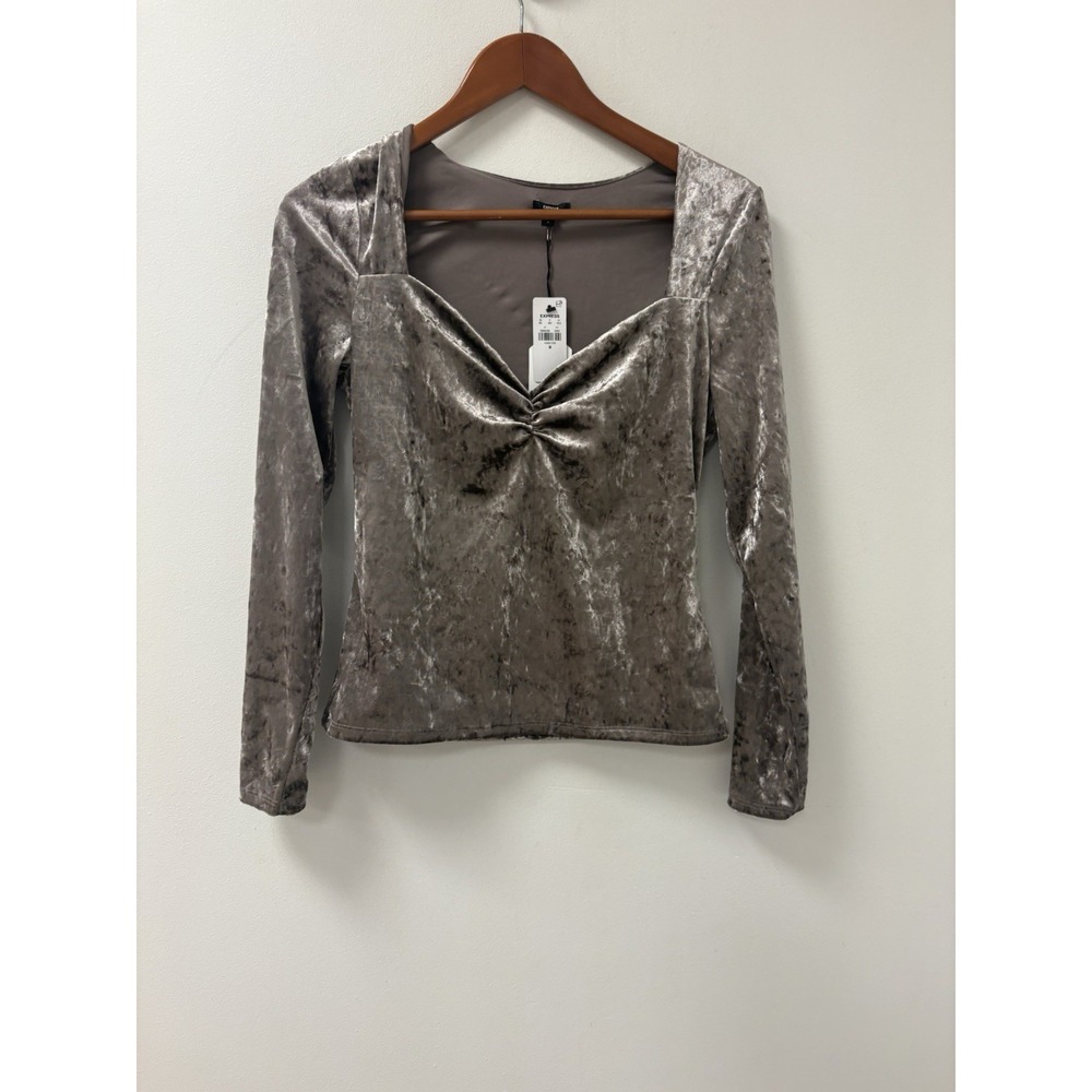 Express Body Contour Crushed Velvet Sweetheart Neckline Top Medium Cool Iron